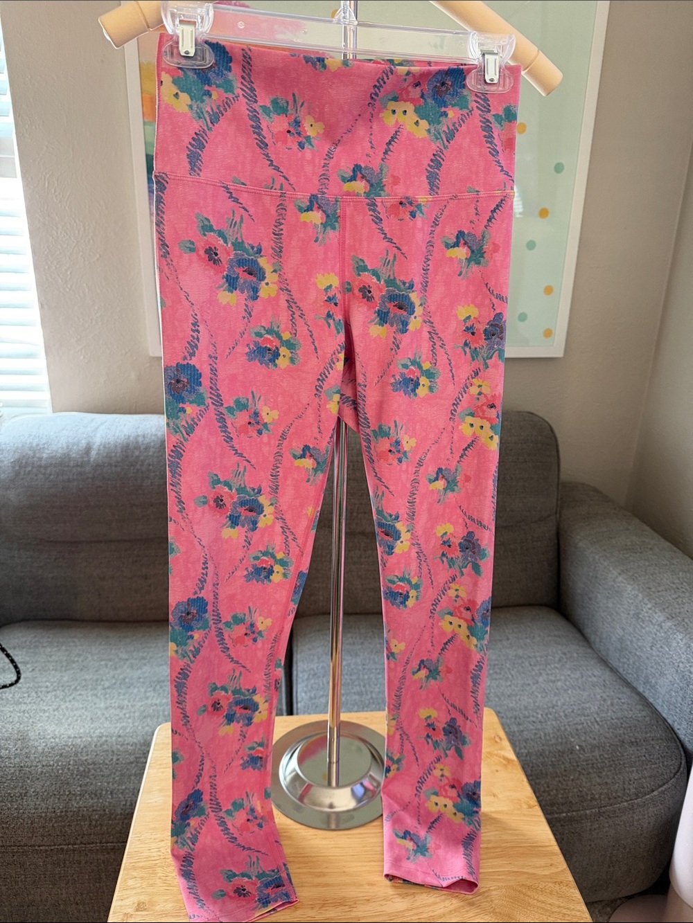 LoveShackFancy Pink Floral High-Waist Leggings